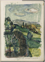 KT 1997 071
<br/>
Schetsboek (1976/92) met 11 losse bladen (1983) St. Hippolyte, Vaucluse, Le Grand Pressigny, Laren; 58 bladen / 54 schetsen en 11 losse bladen met 9 schetsen
<br/>
<em>Kat, Otto Boudewijn de (1907 - 1995)</em>